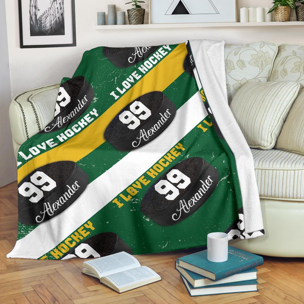 litzzy Personalized I Love Hockey Fleece Blanket - Latg1911202 Quilt Blanket   