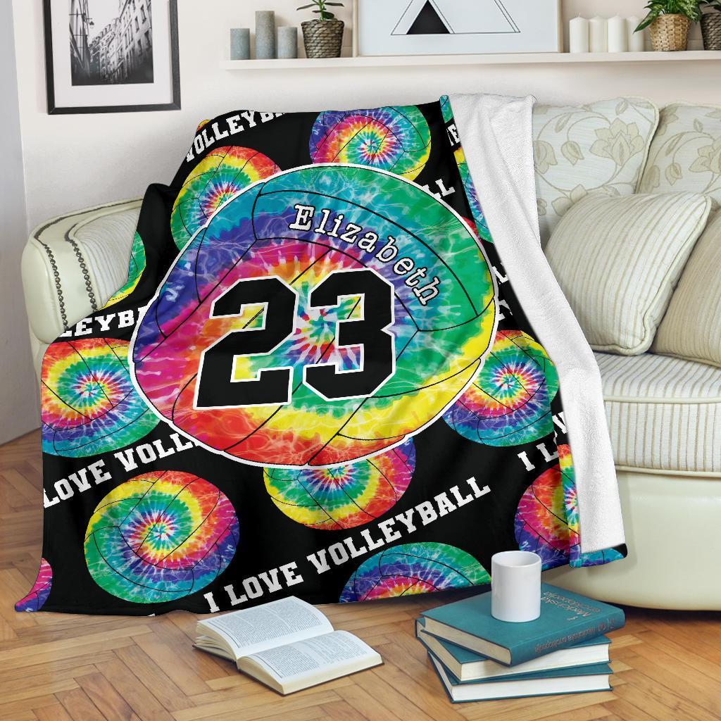 litzzy Personalized I Love Volleyball Tie Dye Fleece Blanket - Ty0911201 Quilt Blanket   