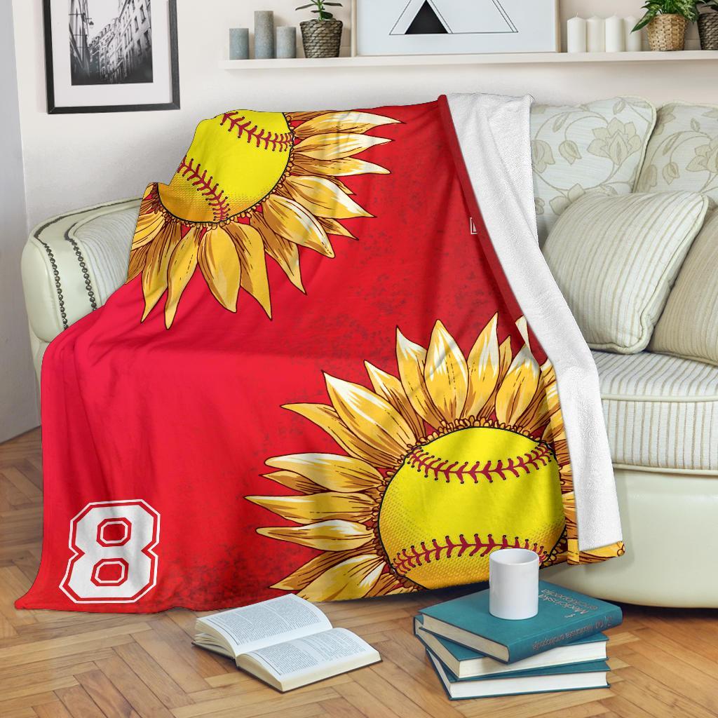 litzzy Personalized Softball Sunflower Fleece Blanket - Laci2411202 Quilt Blanket RED 50 X 60 