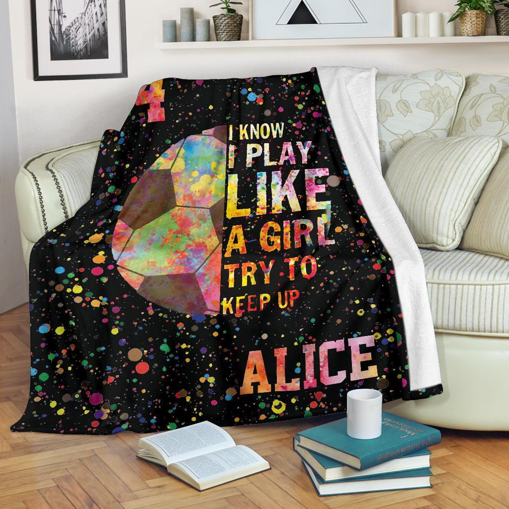 litzzy Personalized Play Like A Girl Soccer Fleece Blanket - Tltm2411201 Quilt Blanket   