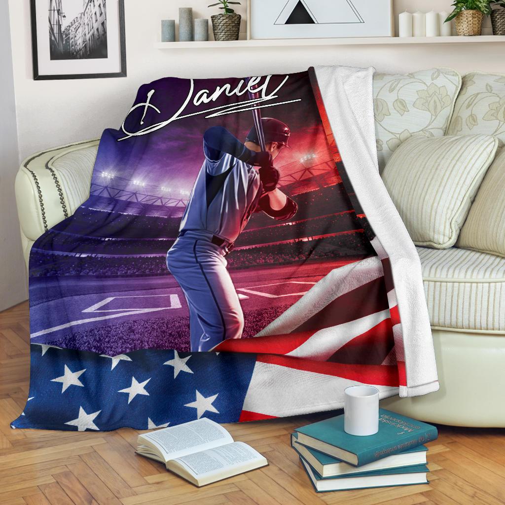 litzzy Personalized Baseball Field Flag Fleece Blanket - Tlnh3011202 Quilt Blanket   
