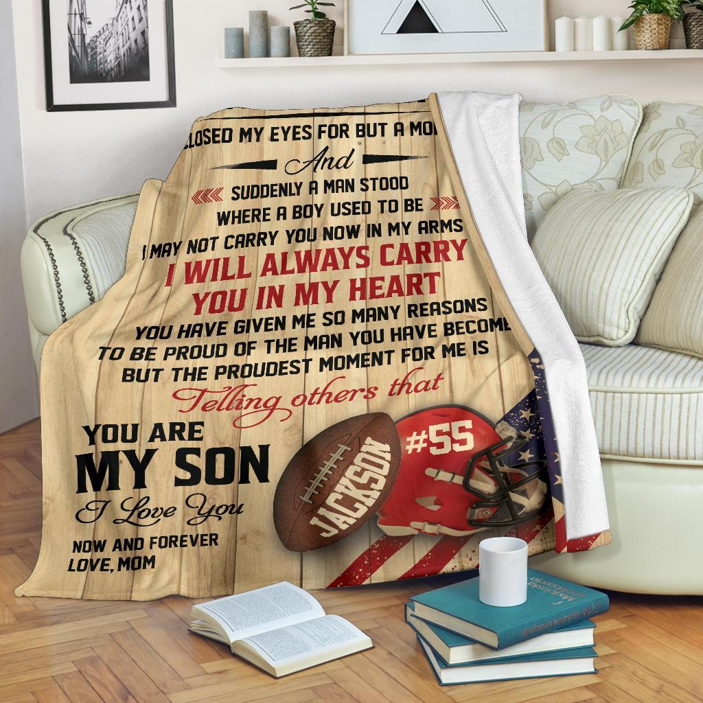 litzzy Personalized Football Carry You In My Heart Fleece Blanket - Tlno2711201 Quilt Blanket   