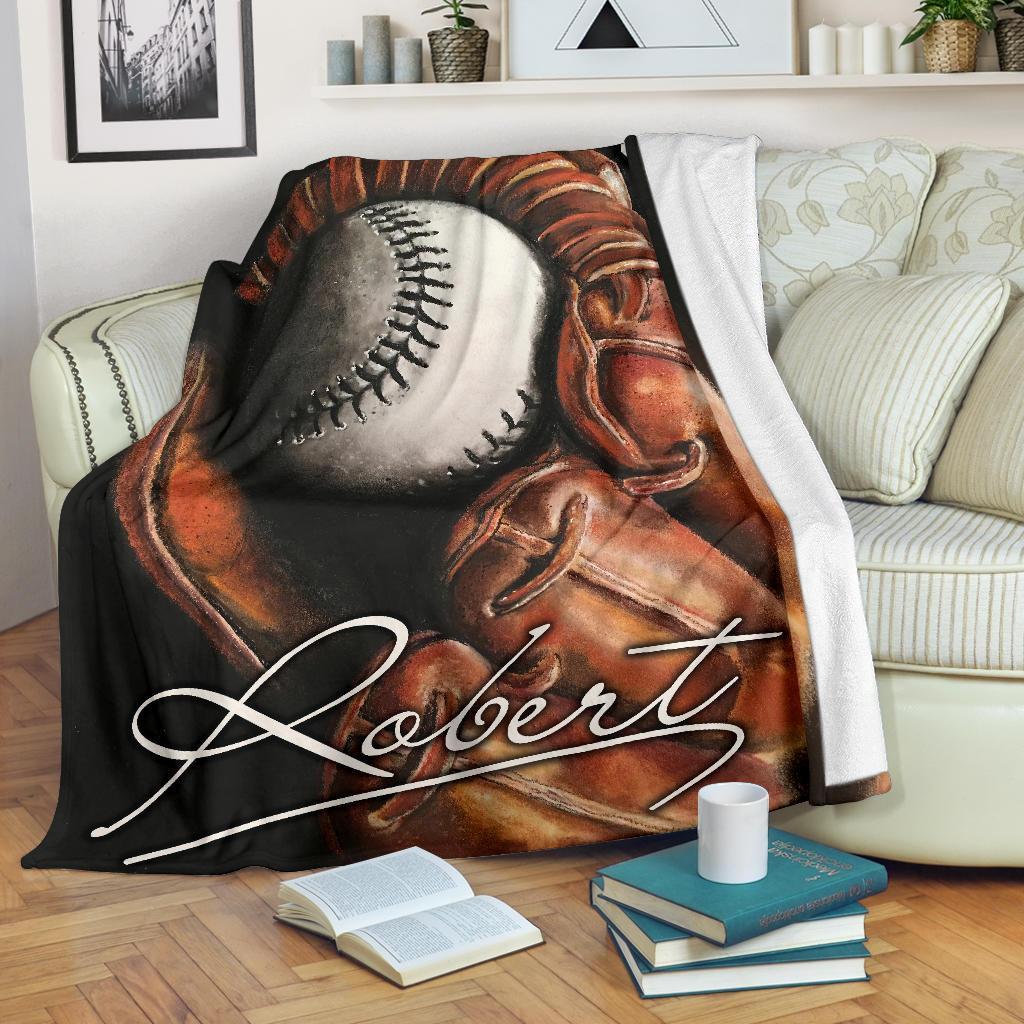 litzzy Personalized Baseball Glove Fleece Blanket - Ty0911207 Quilt Blanket   