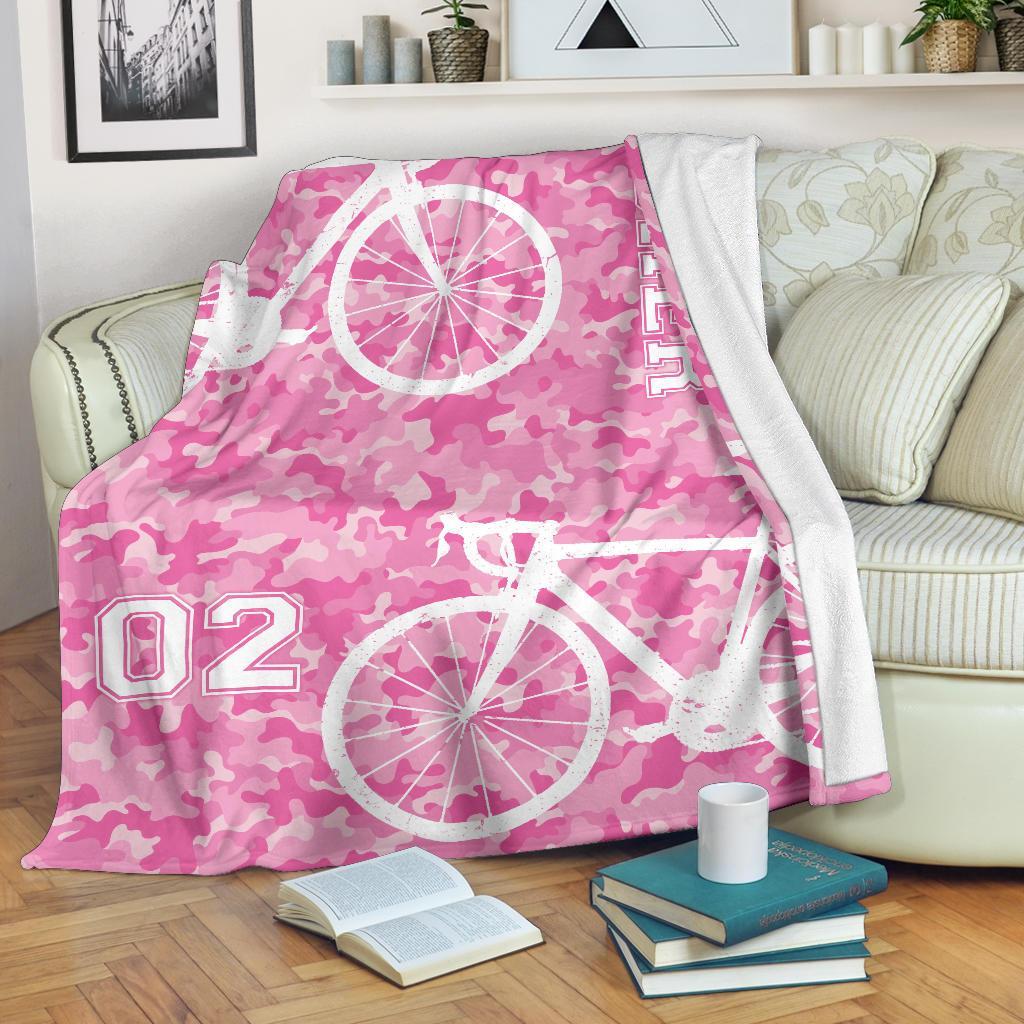 litzzy Personalized Cycling Camo Fleece Blanket - Lath1911203 Quilt Blanket PINK 50 X 60 