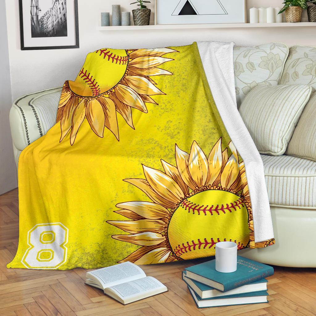 litzzy Personalized Softball Sunflower Fleece Blanket - Laci2411202 Quilt Blanket   