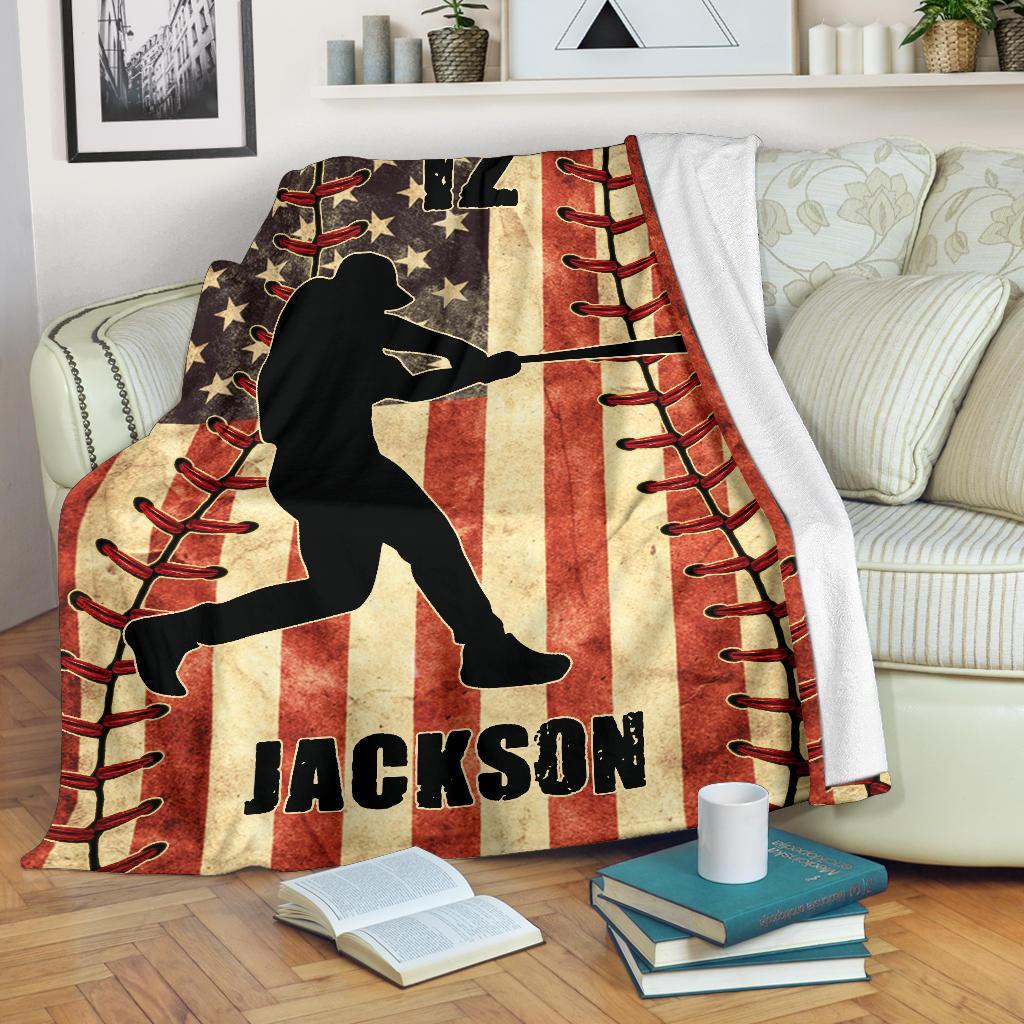 litzzy Personalized Baseball Player American Flag Fleece Blanket - Nh1811201 Quilt Blanket BATTER 50 X 60 