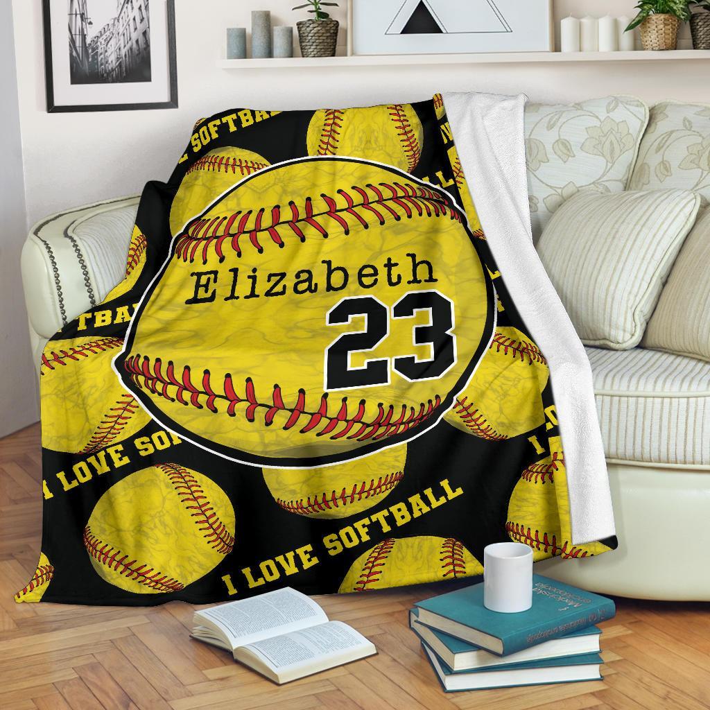 litzzy Personalized I Love Softball Fleece Blanket - Ty0911205 Quilt Blanket   