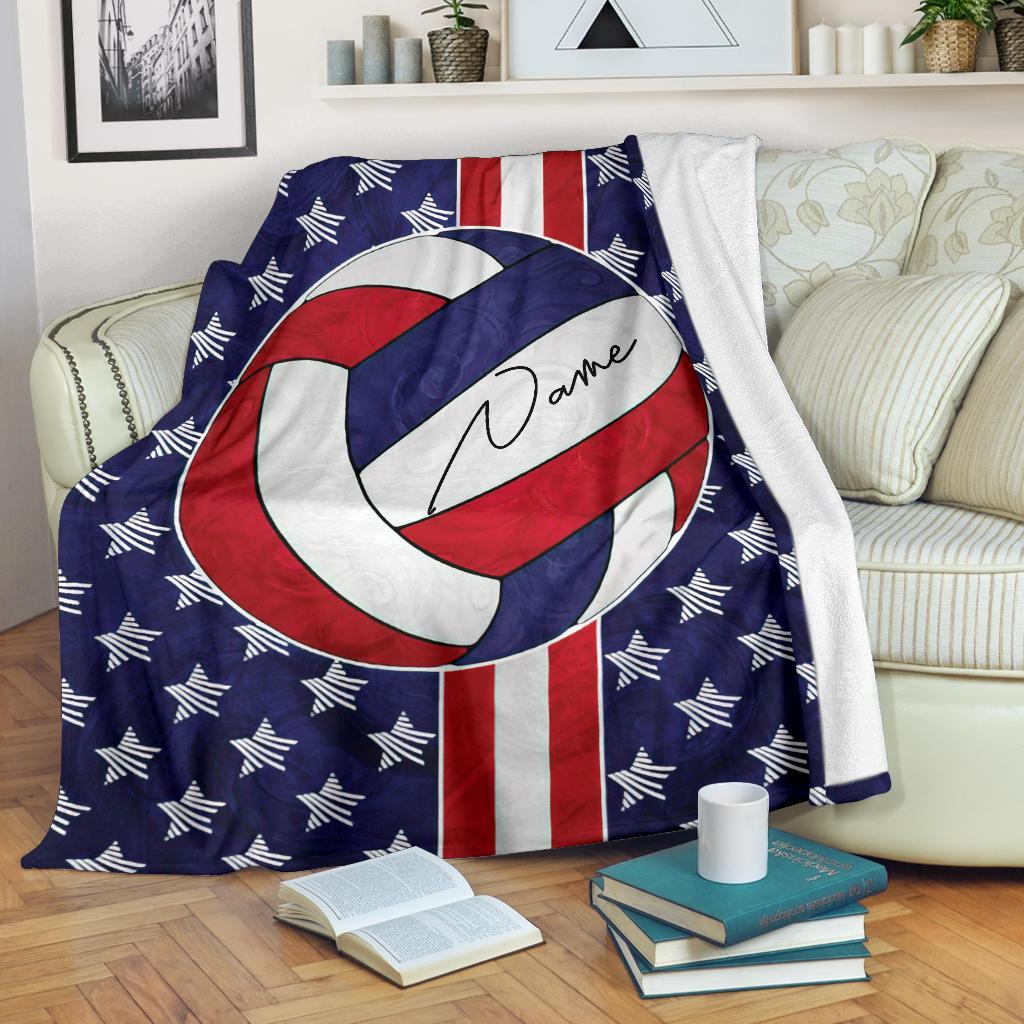 litzzy Personalized Red White Blue Stripes Volleyball Fleece Blanket - Tltm0312201 Quilt Blanket   