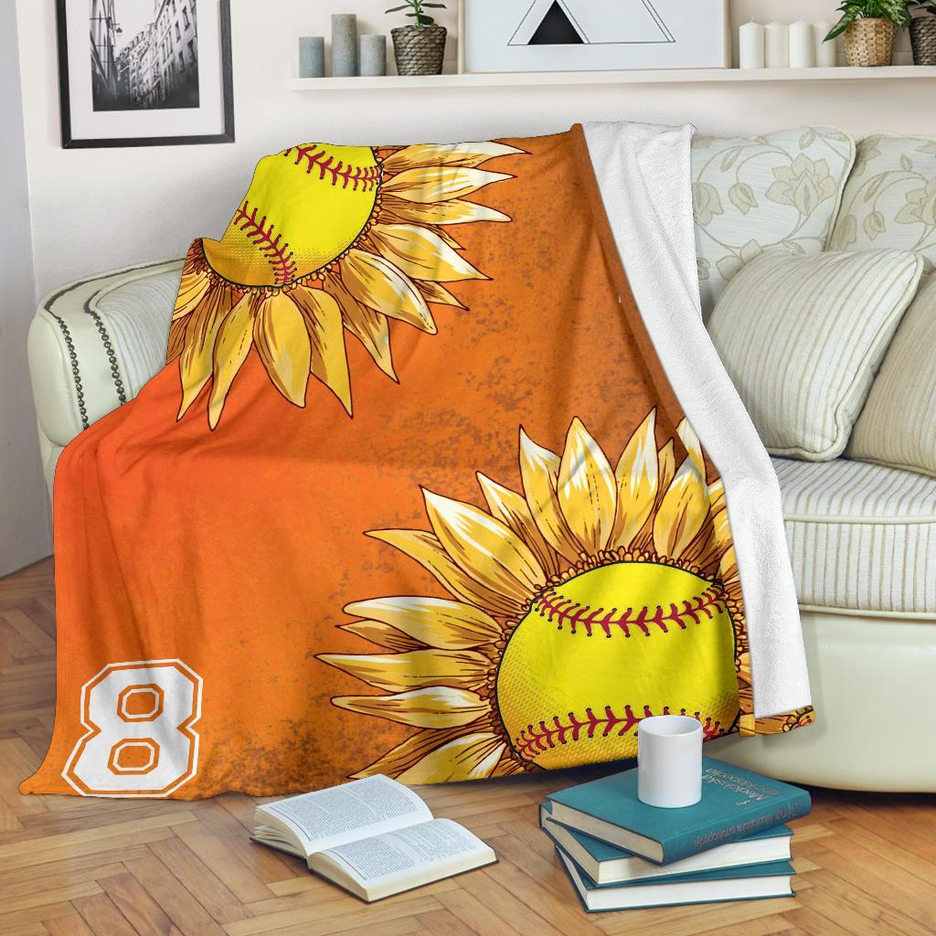 litzzy Personalized Softball Sunflower Fleece Blanket - Laci2411202 Quilt Blanket   