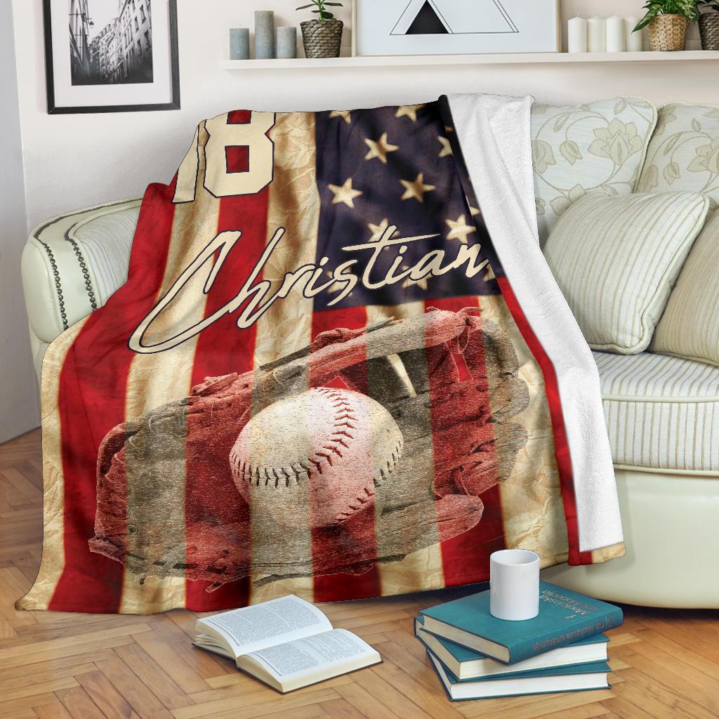 litzzy Personalized Baseball Glove American Flag - Tlnh06101201 Quilt Blanket   