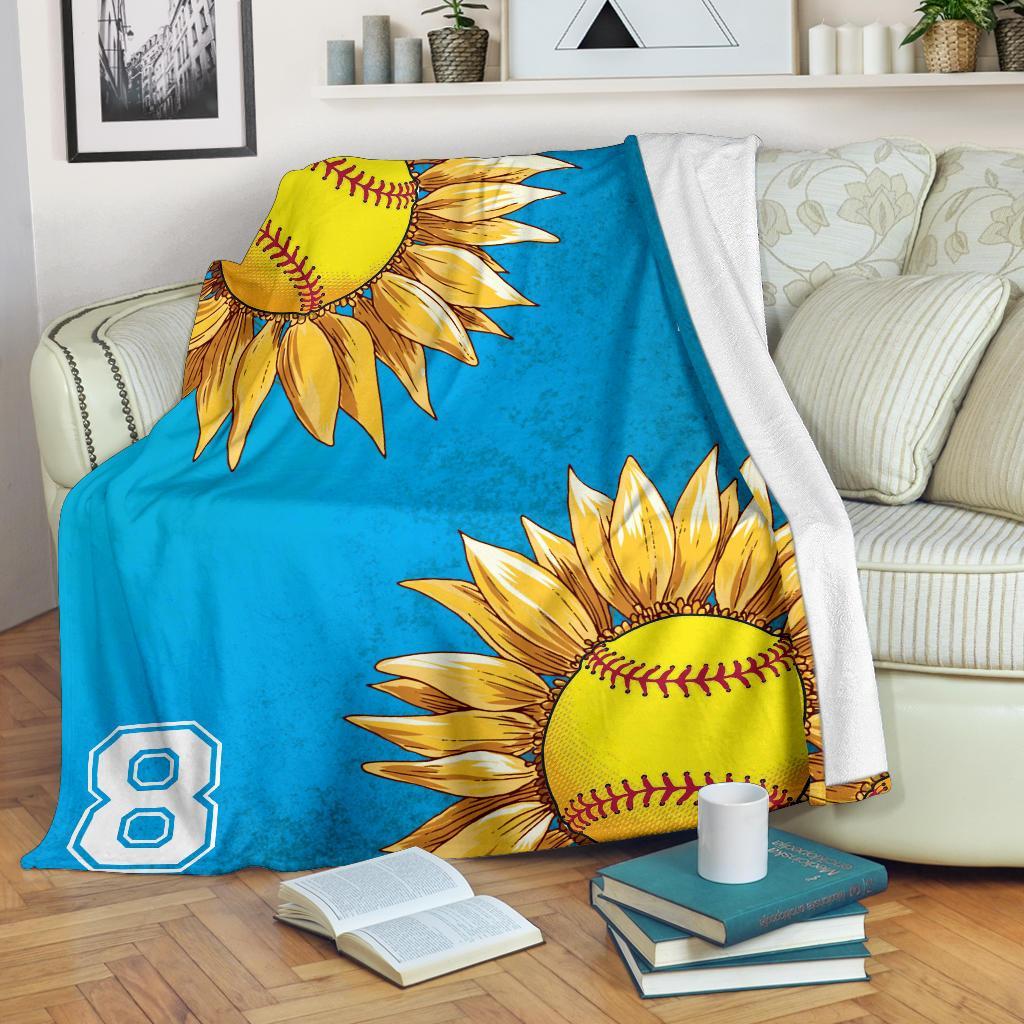 litzzy Personalized Softball Sunflower Fleece Blanket - Laci2411202 Quilt Blanket   