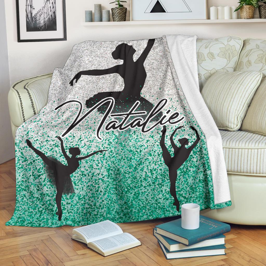 litzzy Personalized Ballet Half Glitter Collection Fleece Blanket - Tlno1211202 Quilt Blanket TEAL 50 X 60 