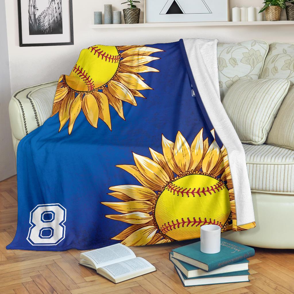 litzzy Personalized Softball Sunflower Fleece Blanket - Laci2411202 Quilt Blanket   