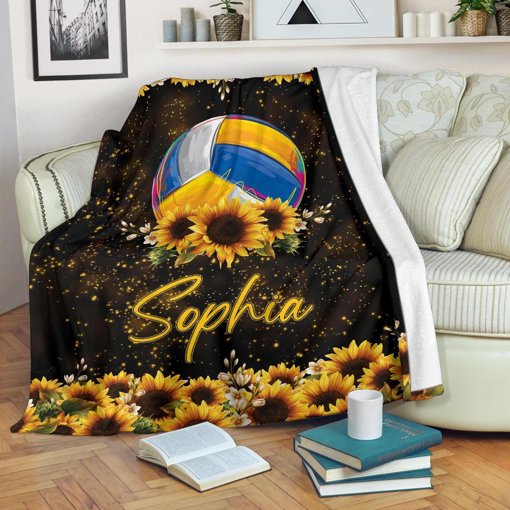 litzzy Personalized Volleyball Sunflower Fleece Blanket - Tlnh2111201 Quilt Blanket   