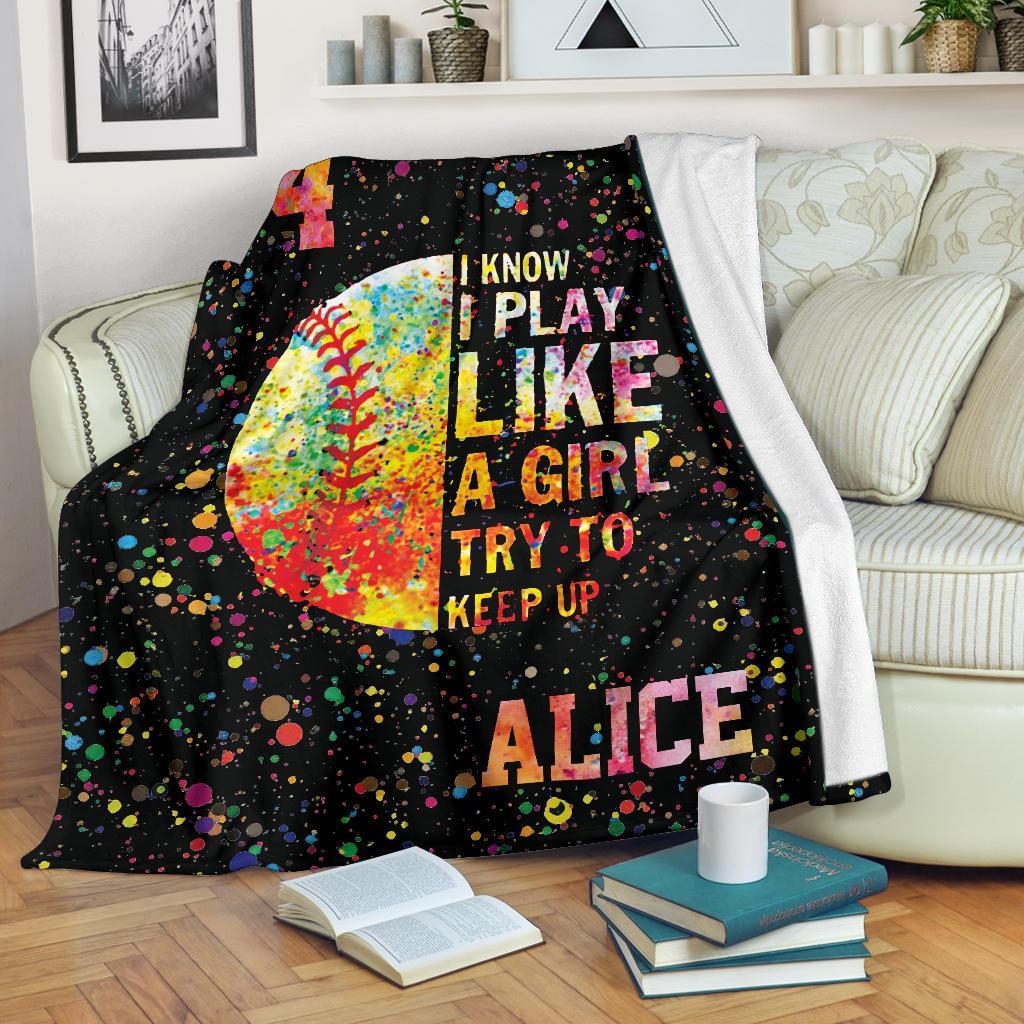 litzzy Personalized I Play Like A Girl Softball Fleece Blanket - Tltm16111201 Quilt Blanket   