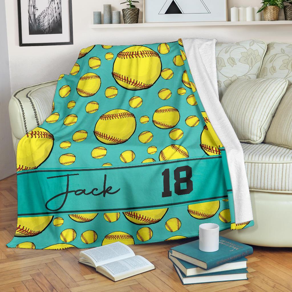 litzzy Personalized Softball Balls Fleece Blanket - Tltm1411201 Quilt Blanket   