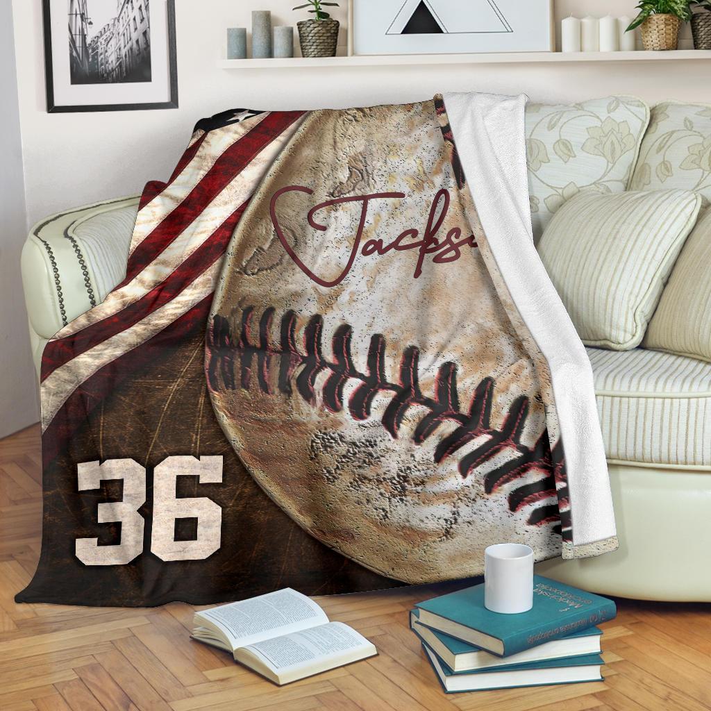litzzy Personalized Baseball Vintage Ball Fleece Blanket - Tltm2711201 Quilt Blanket   
