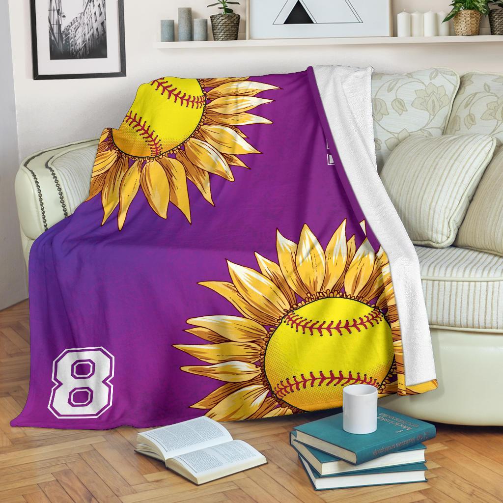 litzzy Personalized Softball Sunflower Fleece Blanket - Laci2411202 Quilt Blanket PURPLE 50 X 60 