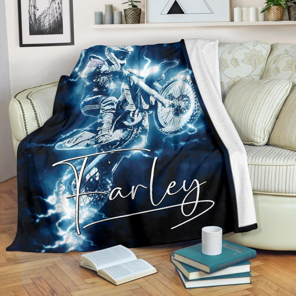 litzzy Personalized Motorcycle Fleece Blanket - Lath1311204 Quilt Blanket BLUE 60 X 80 