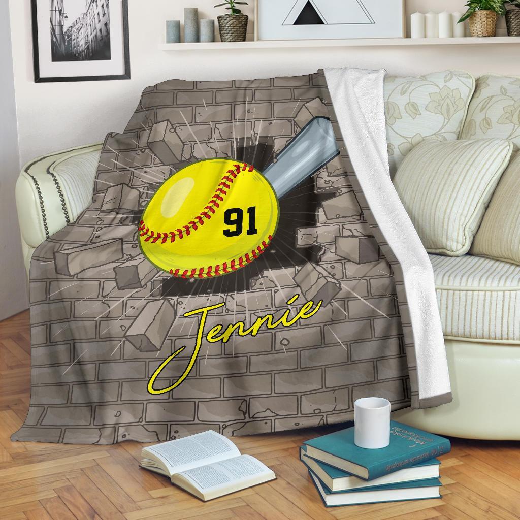 litzzy Personalized Softball Crack Wall Fleece Blanket - Lath0211204 Quilt Blanket   