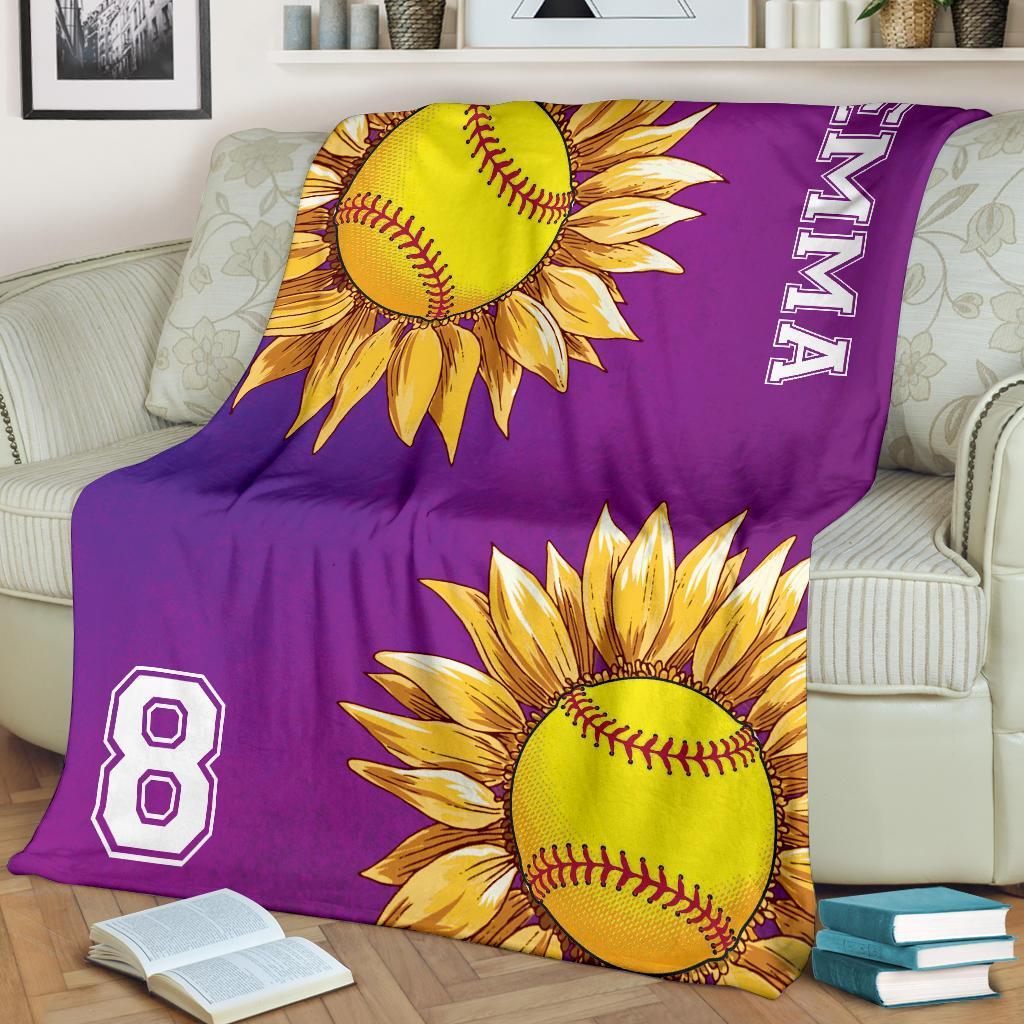 litzzy Personalized Softball Sunflower Fleece Blanket - Laci2411202 Quilt Blanket   