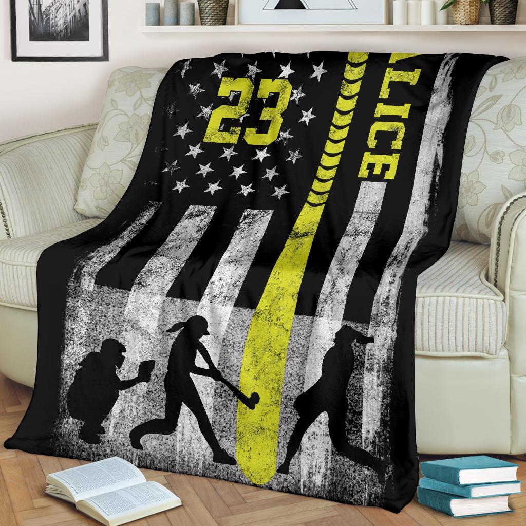 litzzy Personalized Softball Bat Flag Fleece Blanket - Tltm2511201 Quilt Blanket   