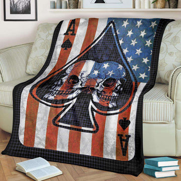 litzzy Aces Up Skull Fleece Blanket Fleece Blanket   
