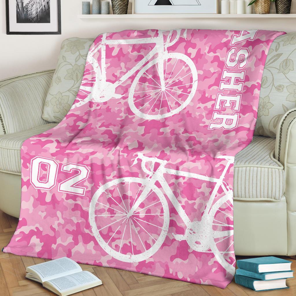 litzzy Personalized Cycling Camo Fleece Blanket - Lath1911203 Quilt Blanket   
