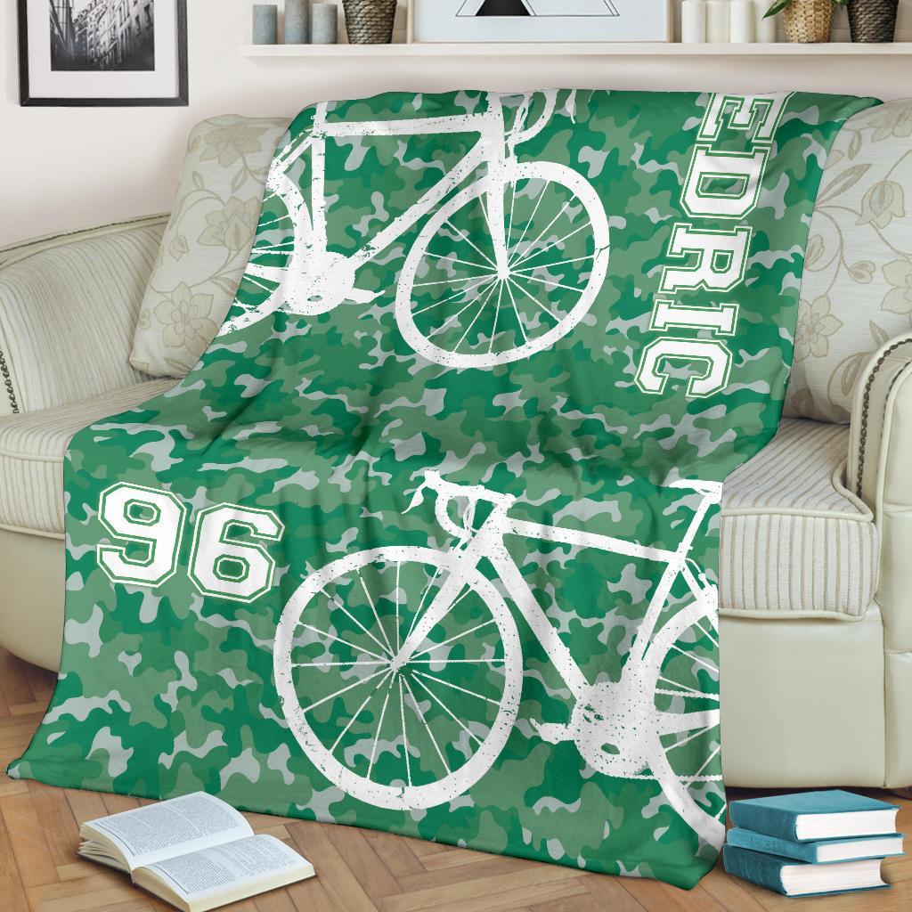 litzzy Personalized Cycling Camo Fleece Blanket - Lath1911203 Quilt Blanket   