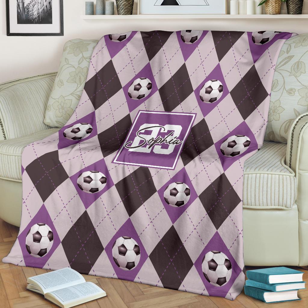 litzzy Personalized Soccer Argyle Pattern Fleece Blanket - Tlno2311201 Quilt Blanket   