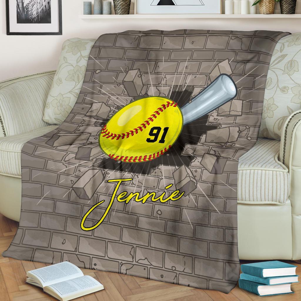 litzzy Personalized Softball Crack Wall Fleece Blanket - Lath0211204 Quilt Blanket   