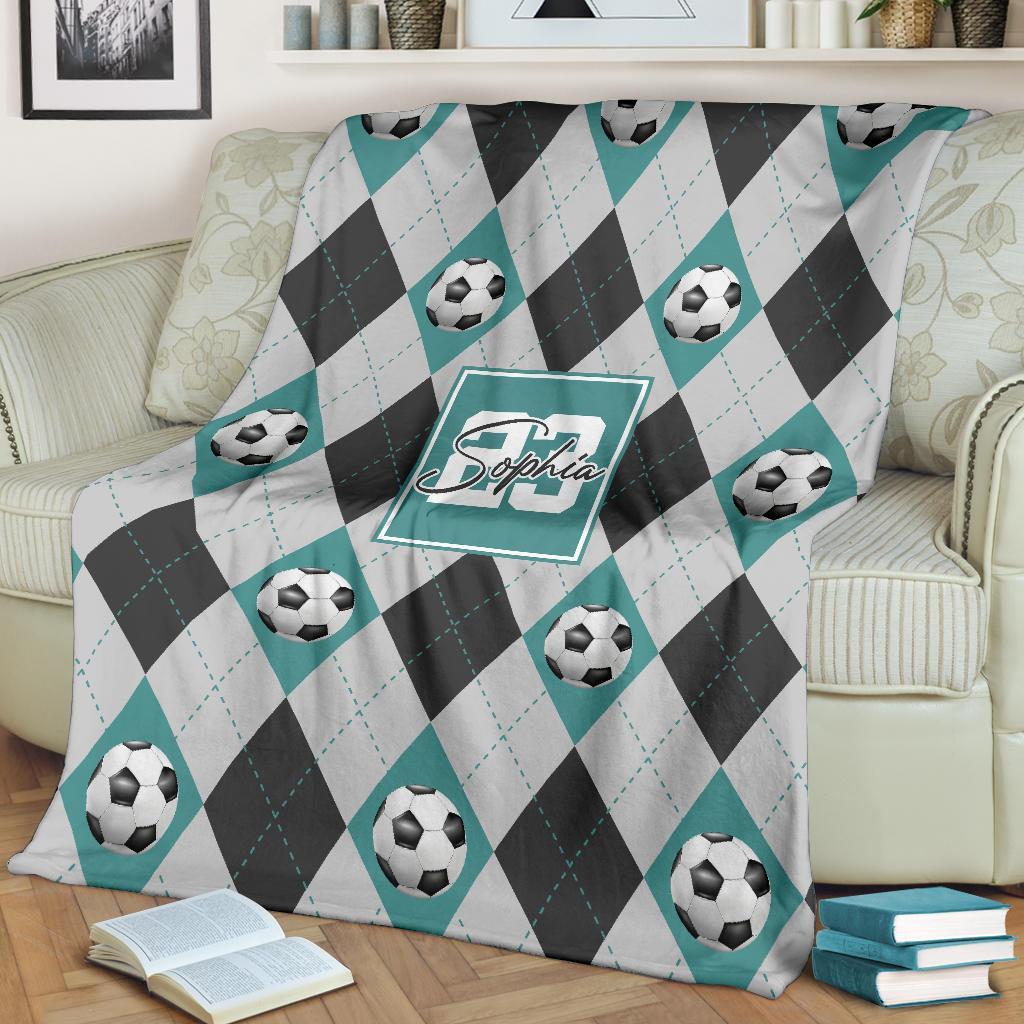 litzzy Personalized Soccer Argyle Pattern Fleece Blanket - Tlno2311201 Quilt Blanket   