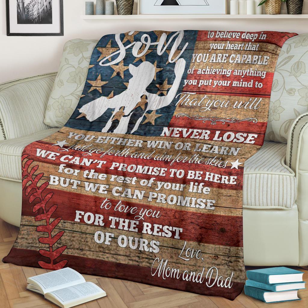 litzzy Personalized Baseball To Our Son Flag Fleece Blanket - Tltm2811201 Quilt Blanket   