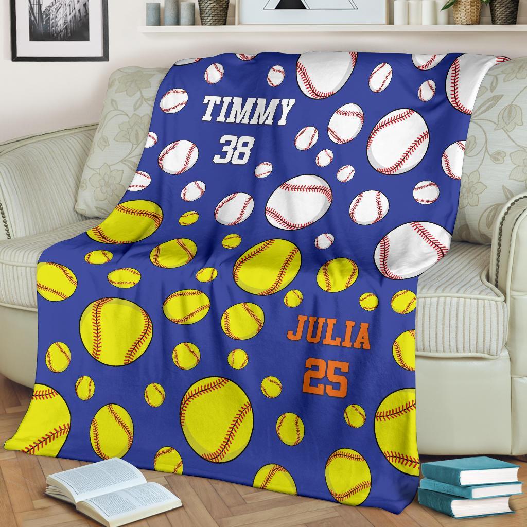 litzzy Personalized Baseball Softball Balls Fleece Blankets - Tlnb1311201Ki Quilt Blanket BLUE 50 X 60 