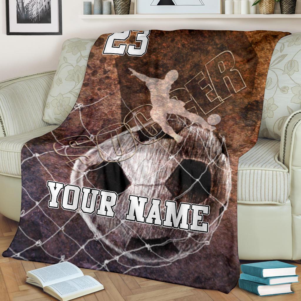 litzzy Personalized Soccer Player Kicking Ball Fleece Blanket - Tlnb03112201 Quilt Blanket   