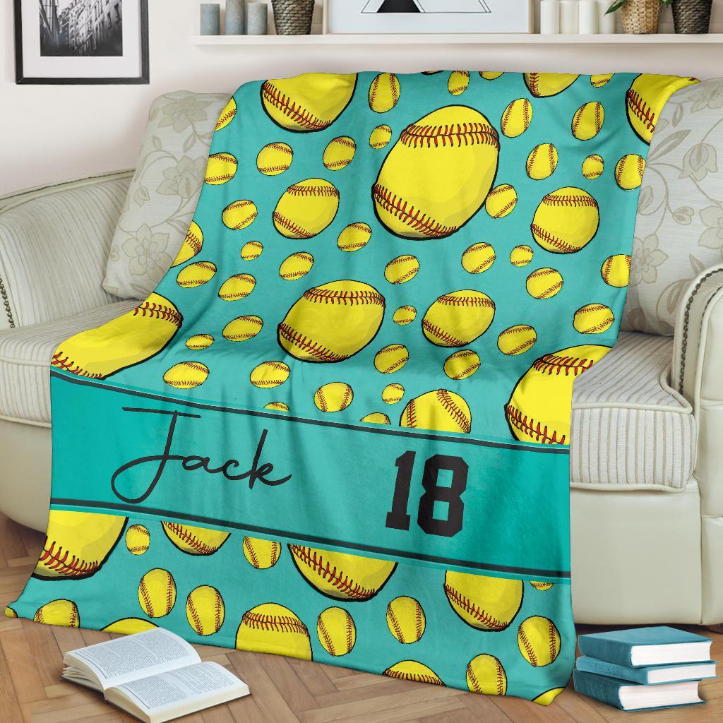litzzy Personalized Softball Balls Fleece Blanket - Tltm1411201 Quilt Blanket   