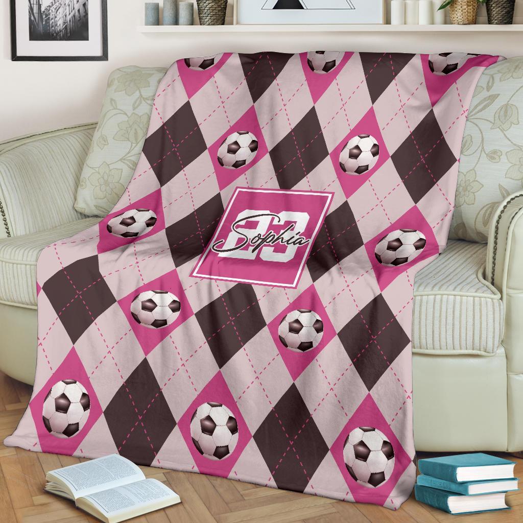 litzzy Personalized Soccer Argyle Pattern Fleece Blanket - Tlno2311201 Quilt Blanket   