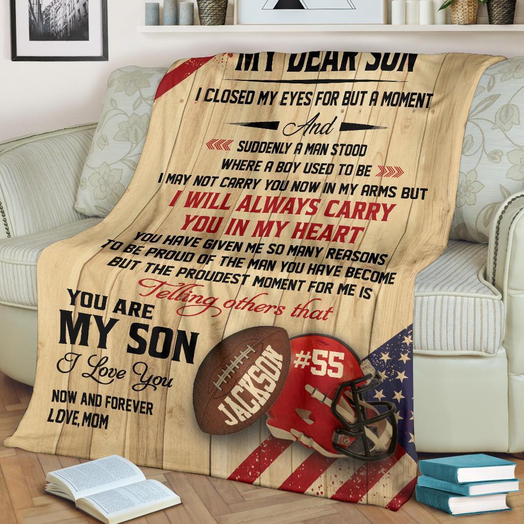 litzzy Personalized Football Carry You In My Heart Fleece Blanket - Tlno2711201 Quilt Blanket   