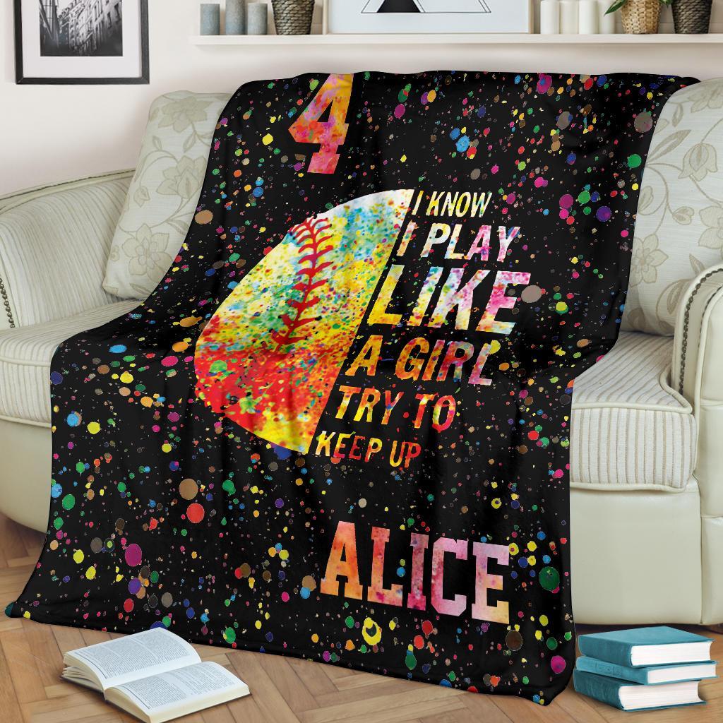 litzzy Personalized I Play Like A Girl Softball Fleece Blanket - Tltm16111201 Quilt Blanket   