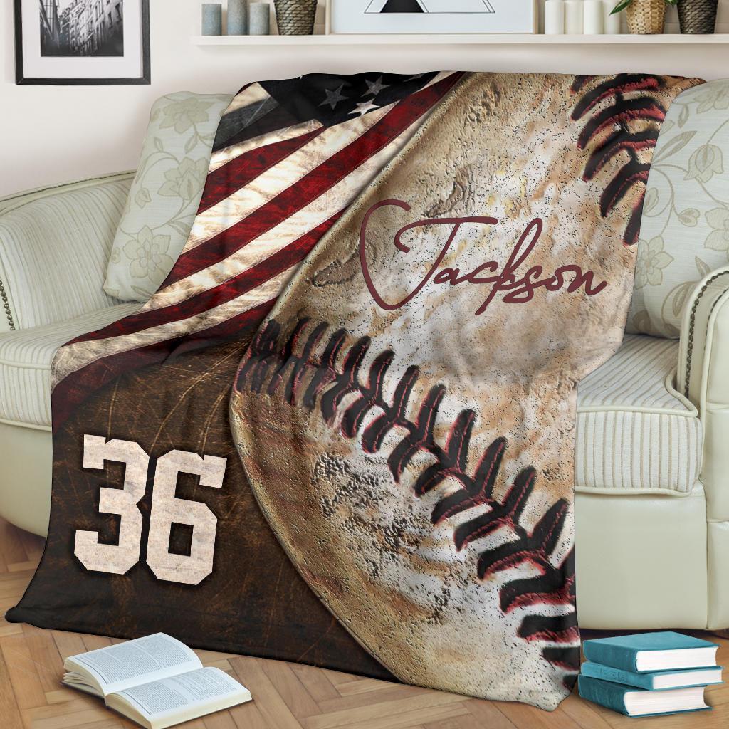 litzzy Personalized Baseball Vintage Ball Fleece Blanket - Tltm2711201 Quilt Blanket   