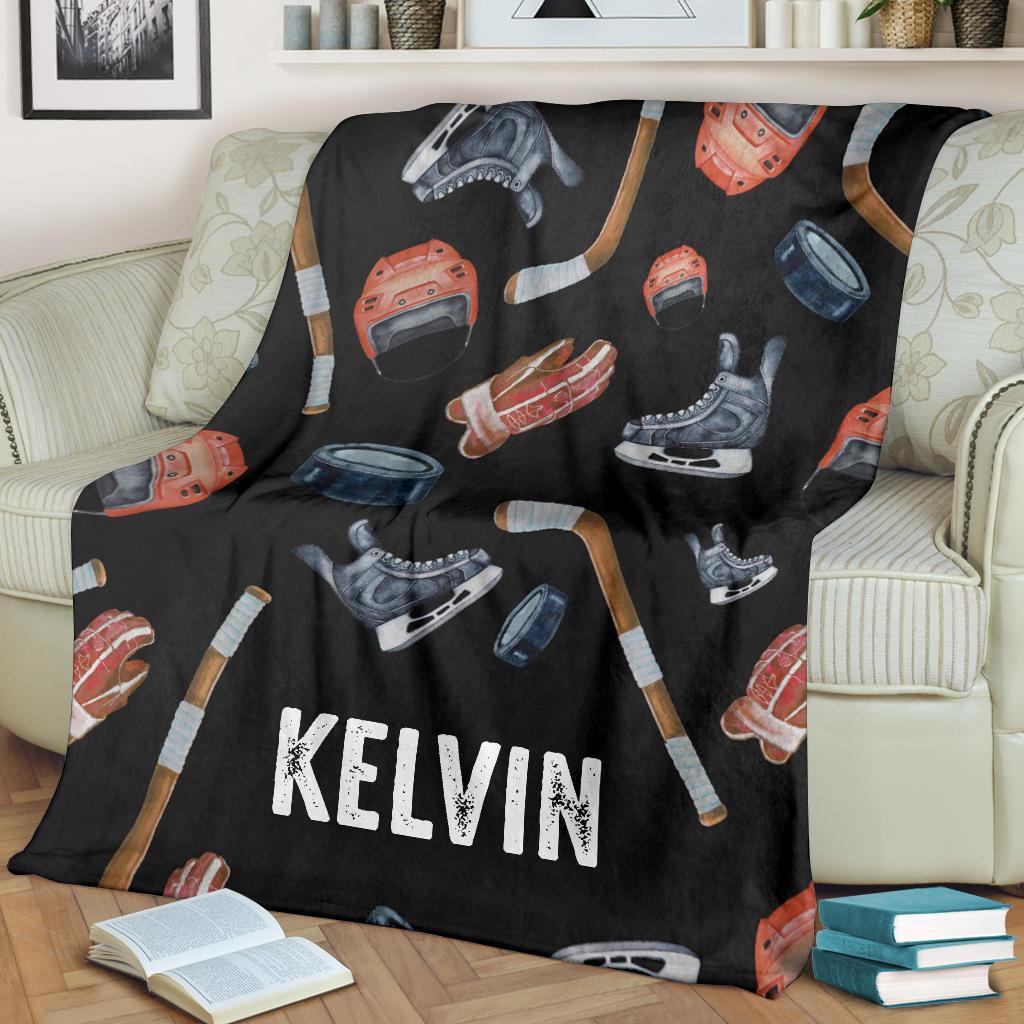 litzzy Personalized Hockey Gear Watercolor Fleece Blanket - Tlnb1411202 Quilt Blanket   