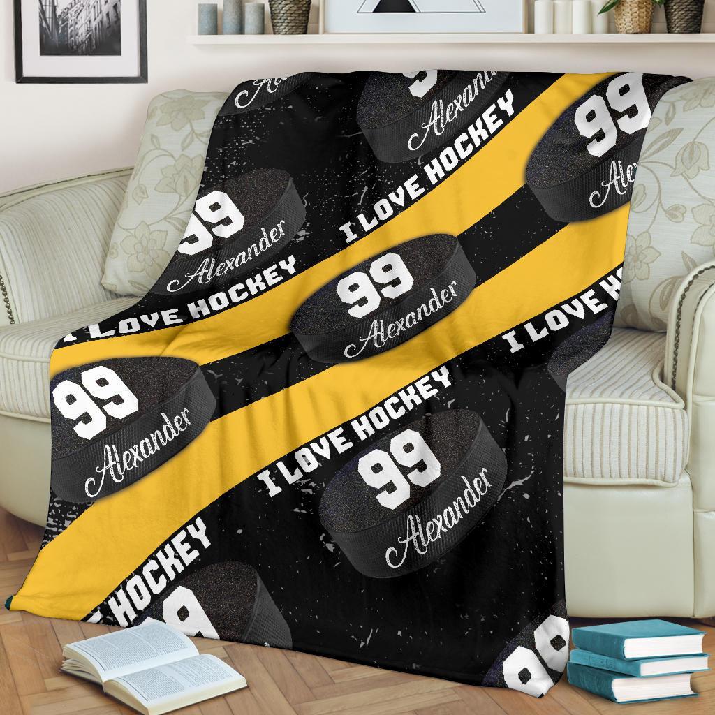 litzzy Personalized I Love Hockey Fleece Blanket - Latg1911202 Quilt Blanket   