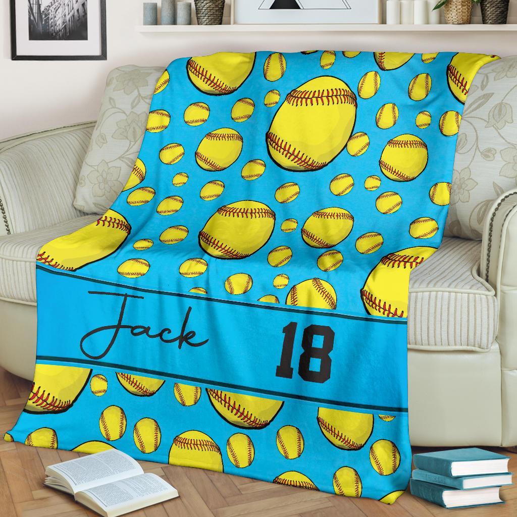 litzzy Personalized Softball Balls Fleece Blanket - Tltm1411201 Quilt Blanket BLUE 60 X 80 