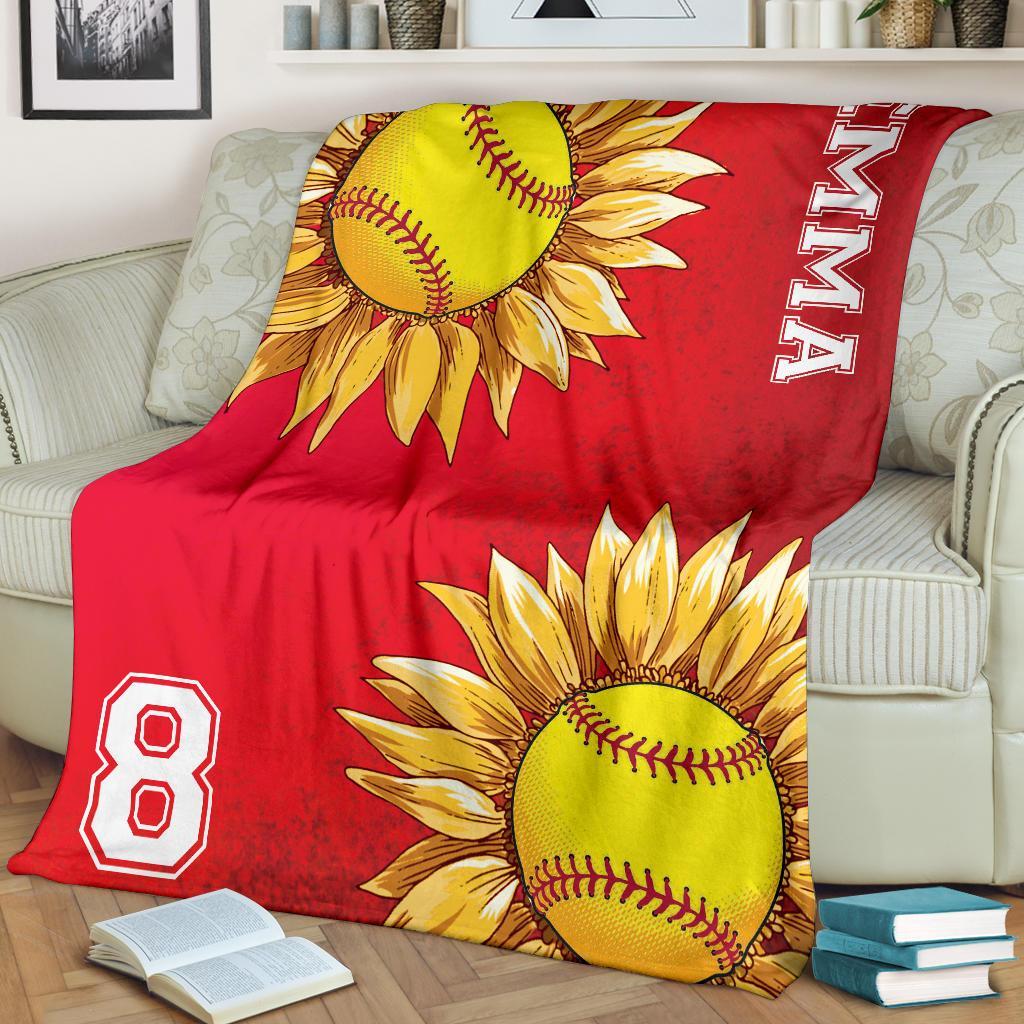 litzzy Personalized Softball Sunflower Fleece Blanket - Laci2411202 Quilt Blanket   