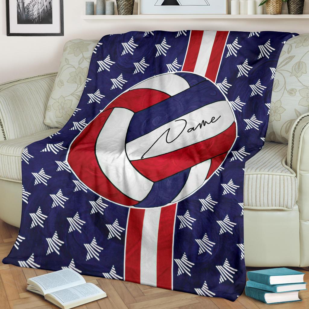 litzzy Personalized Red White Blue Stripes Volleyball Fleece Blanket - Tltm0312201 Quilt Blanket   