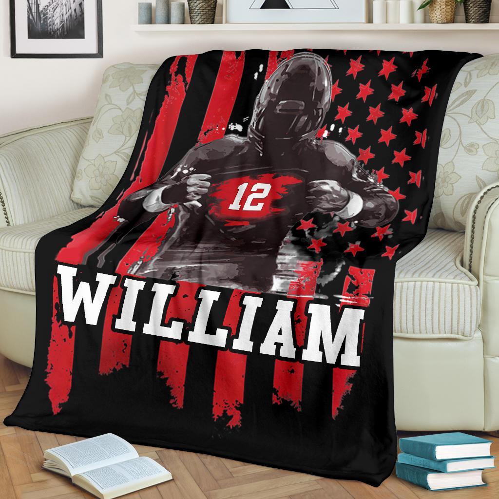 litzzy Personalized Football Player Red Black Flag - Tlnb0911205 Quilt Blanket   