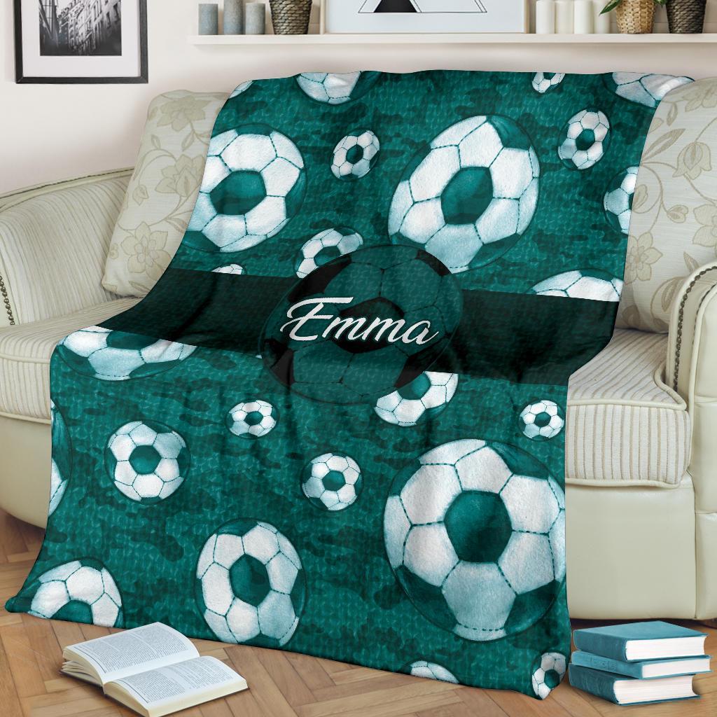 litzzy Personalized Soccer Pattern Texture Fleece Blanket - Nh1411202 Quilt Blanket TEAL 60 X 80 