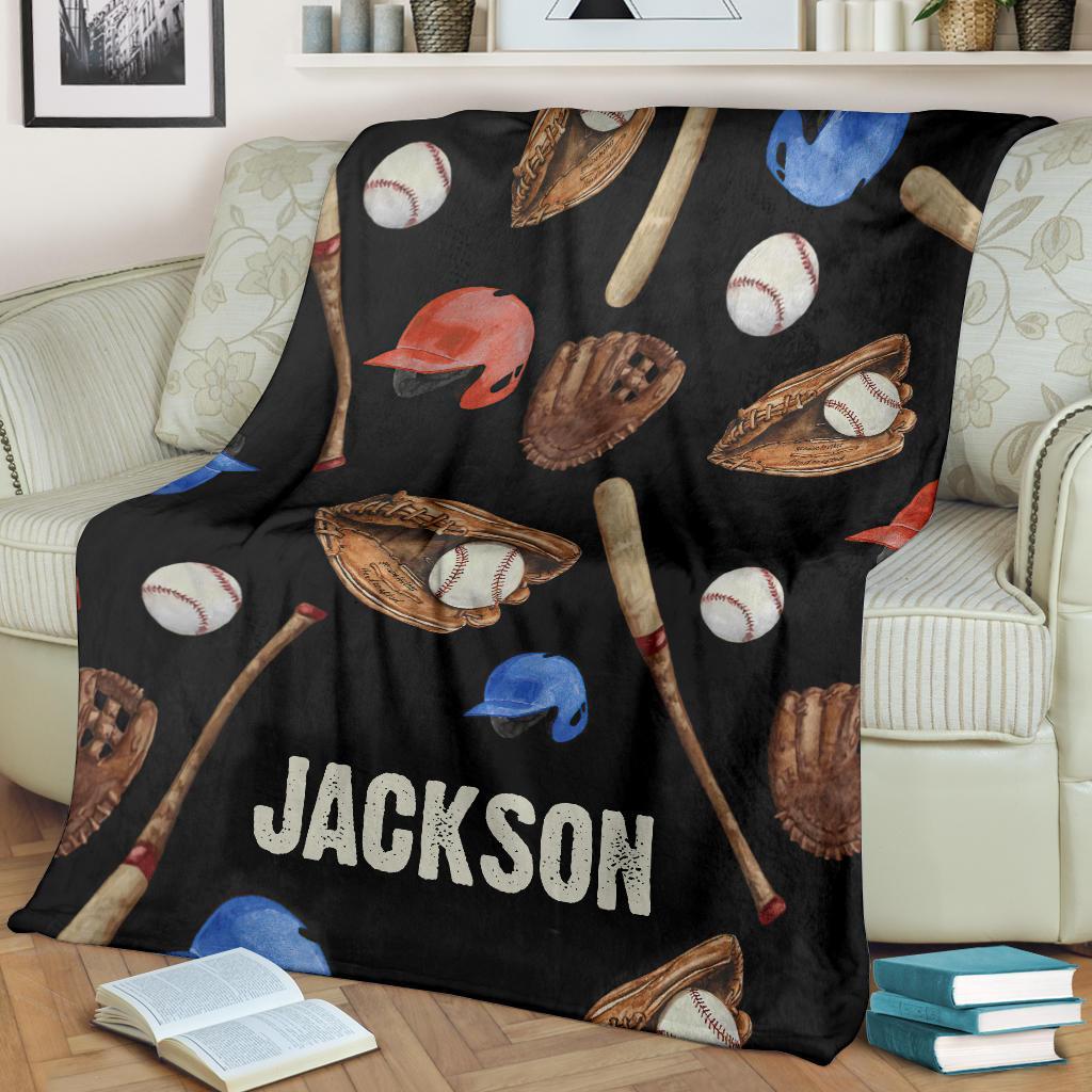 litzzy Personalized Baseball Watercolor Pattern Fleece Blanket - Nh1411201 Quilt Blanket   