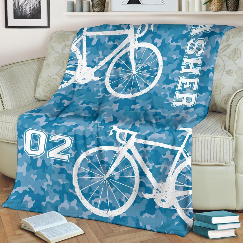 litzzy Personalized Cycling Camo Fleece Blanket - Lath1911203 Quilt Blanket   