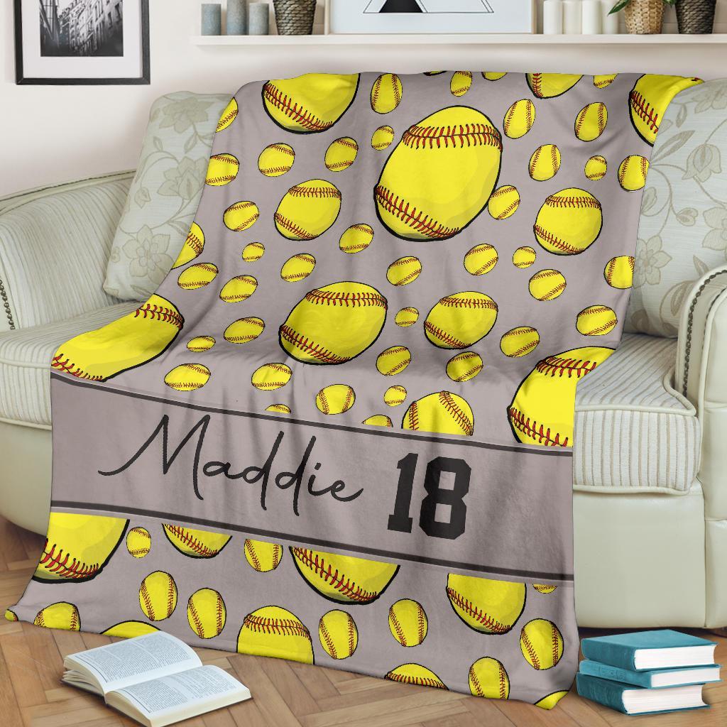 litzzy Personalized Softball Balls Fleece Blanket - Tltm1411201 Quilt Blanket   